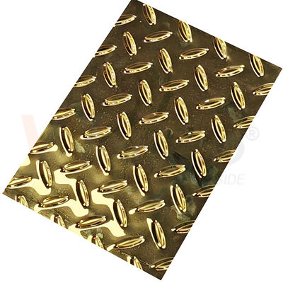 جودة  Rice Grain Diamond Embossed Stainless Steel Sheet Anti Skid Plate With Titanium Gold Color مصنع
