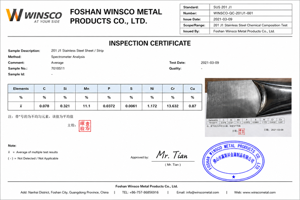 الصين (GuangDong)Foshan Winsco Metal Products Co., Ltd. الشهادات