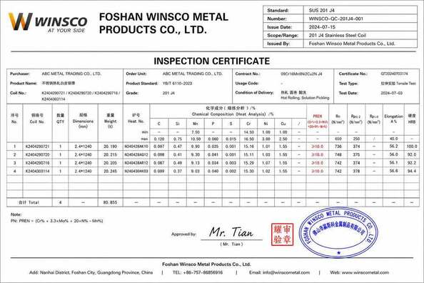 الصين (GuangDong)Foshan Winsco Metal Products Co., Ltd. الشهادات