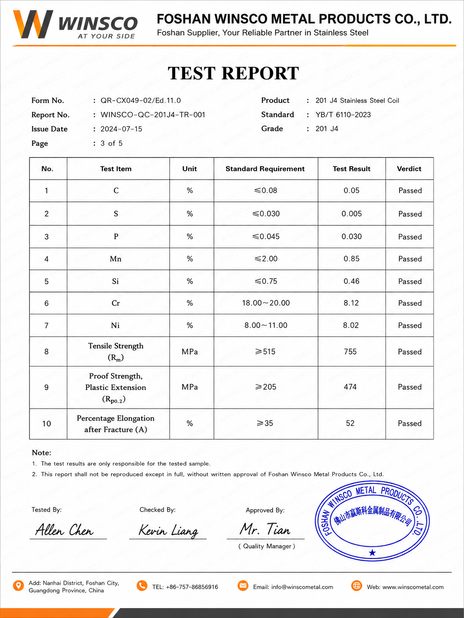 الصين (GuangDong)Foshan Winsco Metal Products Co., Ltd. الشهادات