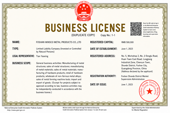 الصين (GuangDong)Foshan Winsco Metal Products Co., Ltd. الشهادات
